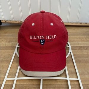 Preowned Men’s “Hilton Head” Hat/Cap. One Size Fits All. Red Color.